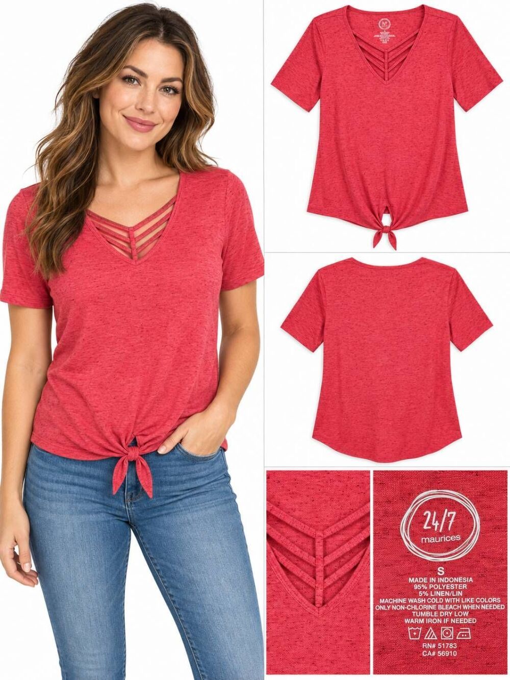 Maurices 24/7 Small Pink Cage Front Tie SS Top